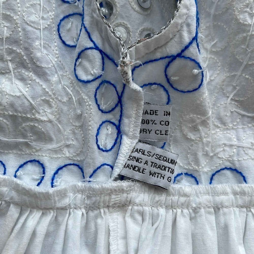 Juliet Dunn London Embroidered Embelished Poncho Shirt Dress in White/Bl… - Picture 13 of 16